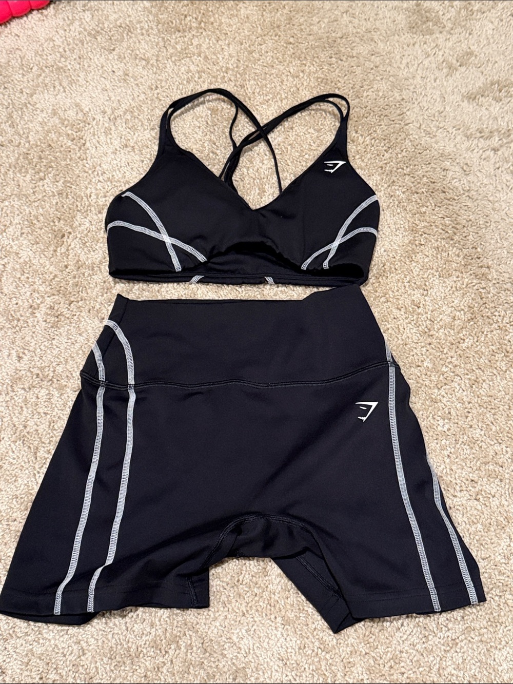 Gymshark Volt Black and white Sports Bra & Matching Black High-Waist Shorts